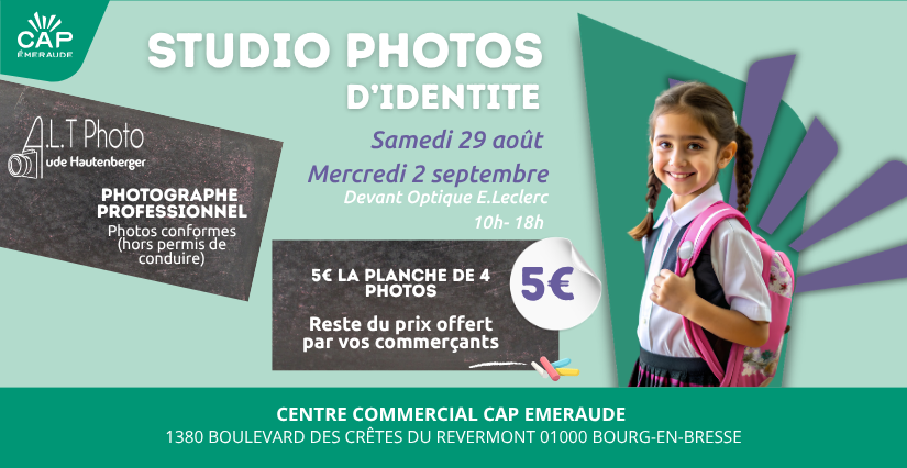 Photos d'identité de rentrée à prix réduit à Cap Emeraude, Bourg-en-Bresse