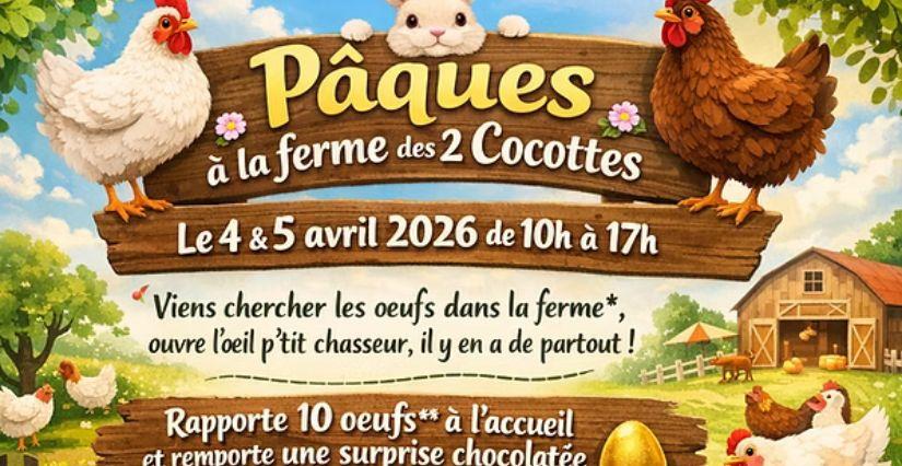 Chasse aux oeufs de Pâques 2026 à la Ferme des 2 Cocottes - près de Bourg-en-Bresse 
