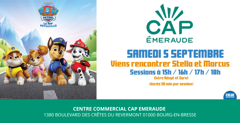 Rencontre gratuite avec Marcus et Stella de la Pat'Patrouille à Cap Émeraude